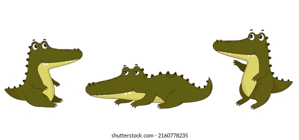 Set of cartoon cute crocodiles.Crocodile icons on white background.Vector illustration for design and print