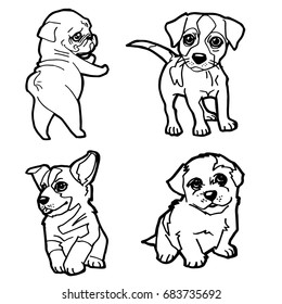 set of cartoon cute dog coloring page vector illustration
