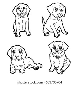 set of cartoon cute dog coloring page vector illustration
