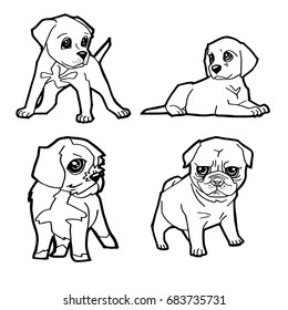 set of cartoon cute dog coloring page vector illustration
