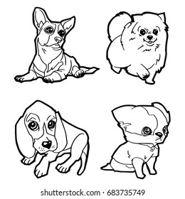 set of cartoon cute dog coloring page vector illustration
