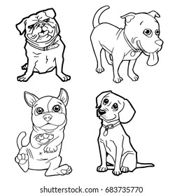 set of cartoon cute dog coloring page vector illustration
