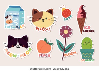 set of cartoon cute element sticker. for kids sticker, cute doodle collection