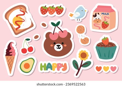set of cartoon cute element sticker. for kids sticker, cute doodle collection