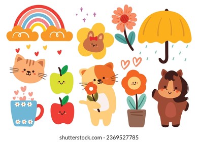 set of cartoon cute element sticker. for kids sticker, cute doodle collection