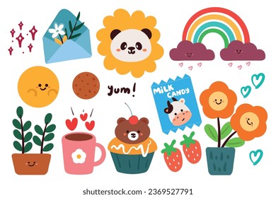 set of cartoon cute element sticker. for kids sticker, cute doodle collection