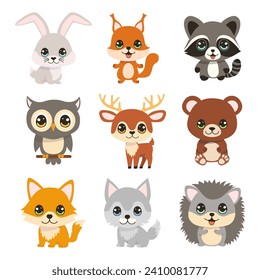 Set of cartoon cute forest animals