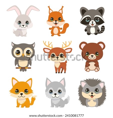 Set of cartoon cute forest animals