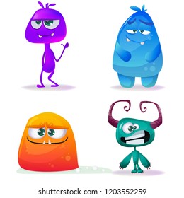 set of cartoon cute funny happy monsters