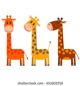 Set of cartoon cute giraffes. Vector illustration isolated on white background