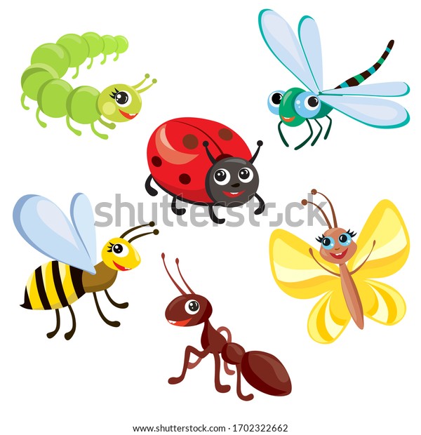 Set Cartoon Cute Insects Vector Illustration Stock Vector (Royalty Free ...