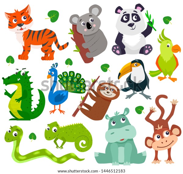 Set Cartoon Cute Jungle Animals Vector Stock Vector (Royalty Free ...