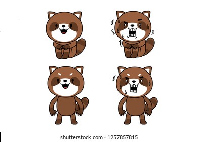 Set of Cartoon Cute lesser panda Character.
