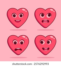 Set Cartoon Cute Love Character Design Heart Icon Illustration