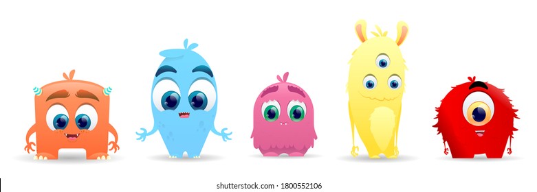 Set of cartoon cute monsters. Fluffy cute alien character set. Vector set of cartoon monsters isolated. Vector illustration