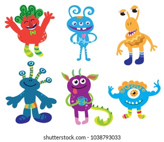 Set of cartoon cute monsters, graphics for design, vector illustration for kids