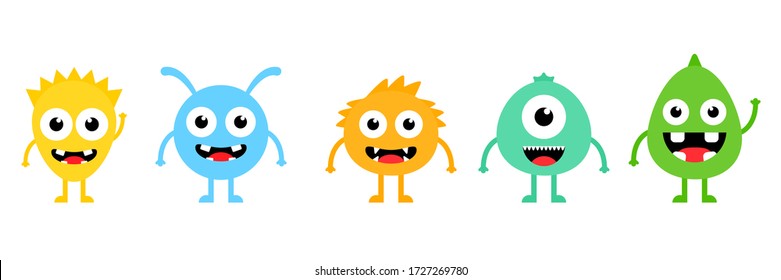 Set of cartoon cute monsters. Halloween design vector illustration isolated on white background