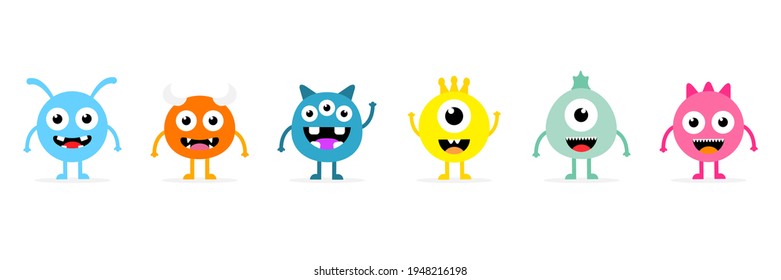 Set of cartoon cute monsters. Halloween characters. Vector illustration isolated on white background