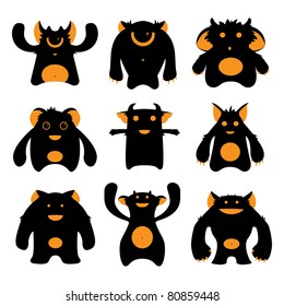 Set of cartoon cute monsters silhouettes