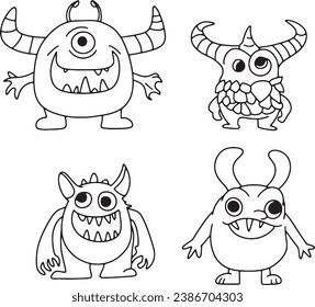 set of cartoon cute monsters. vector illustration