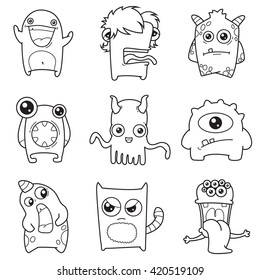 set of cartoon cute monsters. vector illustration