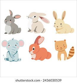 set of cartoon cute rabbits. cute bunny. kawai bunny