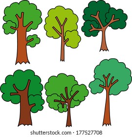 Set of cartoon cute trees