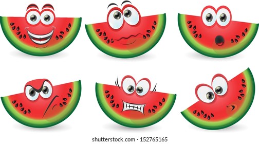 Set of cartoon cute watermelons