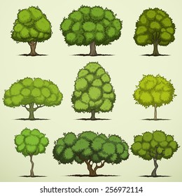 Set of cartoon deciduous trees