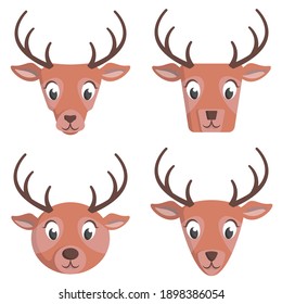 Set of cartoon deer. Different shapes of animal heads.