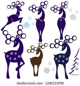Set of cartoon deers