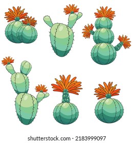 Set of cartoon desert cacti vector illustration