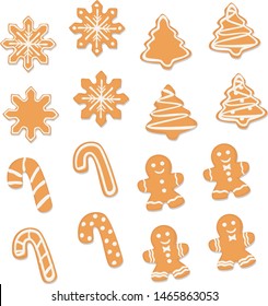 Set of cartoon design vector Christmas cookies. Simple colored design.