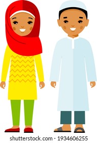 Conjunto de dibujos animados de diferentes personas árabes en un estilo llano y colorido.
Ilustración de la colección de niños árabes con disfraces nacionales.
