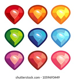 Set of cartoon different color crystals. Vector element