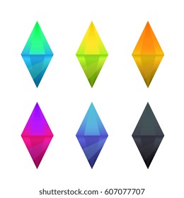 Set of cartoon different color crystals, gemstones, gems, diamonds vector gui assets collection for game design.isolated vector elements. Gui elements, vector games assets. menu for mobile games