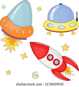 set of cartoon different spaceships