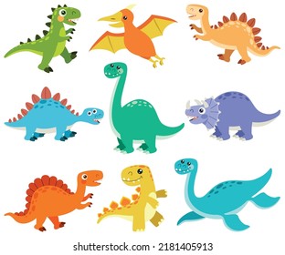 Set Of Cartoon Dinosaur Characters