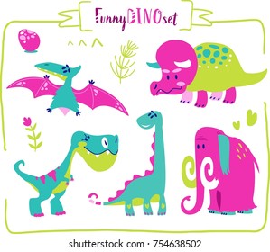 Set of cartoon dinosaur characters
