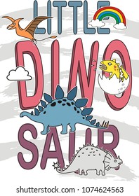 Set of cartoon dinosaur in doodle style