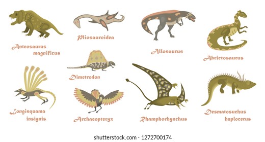Set of cartoon Dinosaurs. Animal character isolated on white backround 
