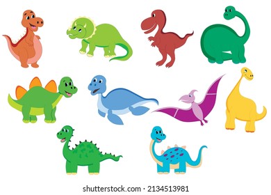 Set cartoon dinosaurs. Baby dino prehistoric animals.