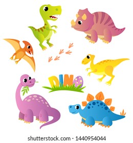 Set of cartoon dinosaurs. Dino