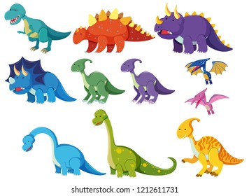 Set of cartoon dinosaurs illustration