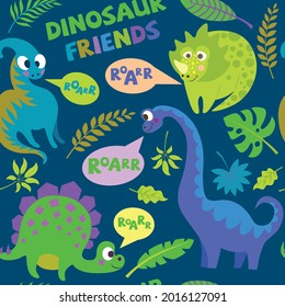 Set with cartoon dinosaurs isolated on a white background. Vector illustration seamless pattern, fabric, postcard, clothing. Cute children's background