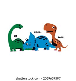 Set with cartoon dinosaurs isolated on a white background. Vector illustration for printing on packaging paper, fabric, postcard, clothing. Cute children's background
