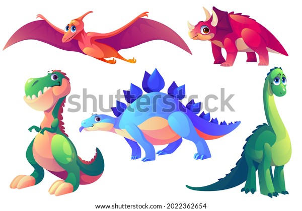 Set Cartoon Dinosaurs Prehistoric Animals Stock Vector (Royalty Free ...