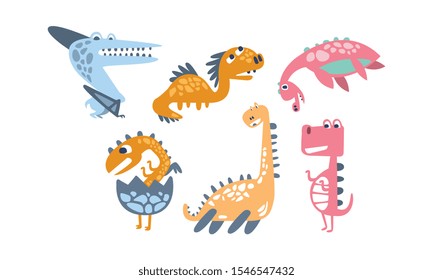 Set of cartoon dinosaurs. Vector illustration on a white background.