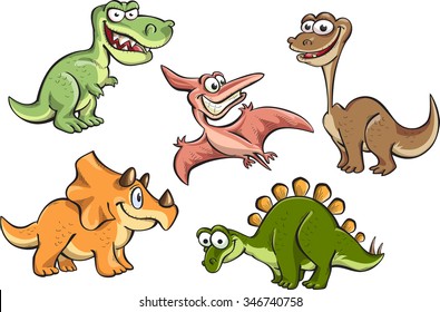 set of cartoon dinosaurs, vector, isolated on white