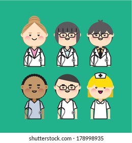 set of cartoon doctor and nurse 